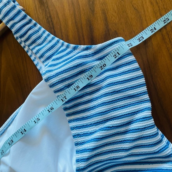 J. Crew Textured Blue White Stripe Scoop Back One-Piece Swimsuit NWT - Picture 9 of 10